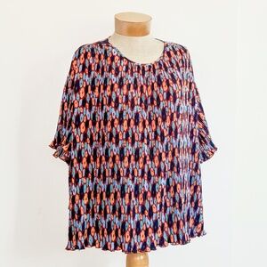 Wildfang Empower PLISSE Fan Pleated Top Blouse Kimono Retro Colorful Size 2X EUC
